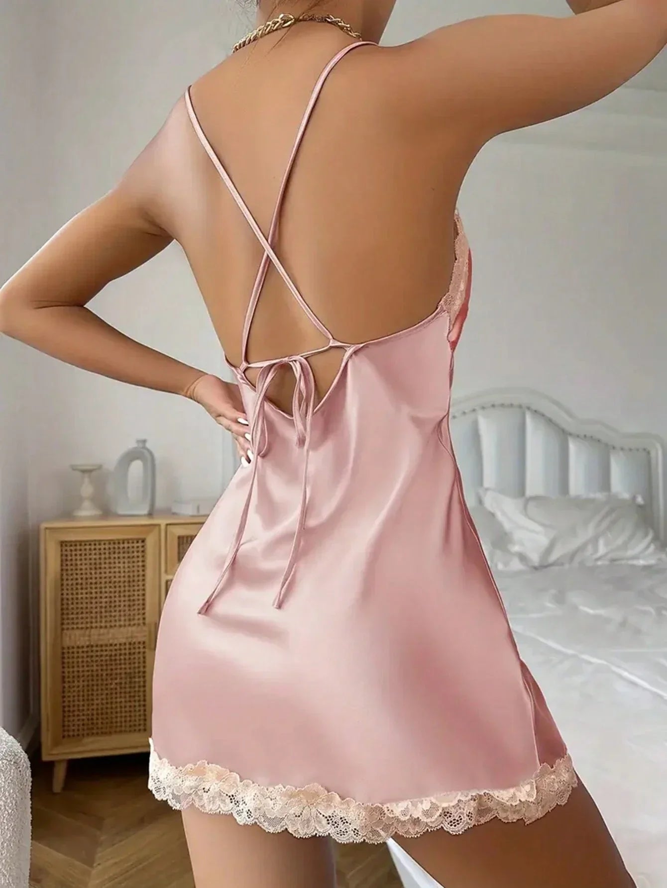 Olivia Elegant Lace Trim Silk Nightgown