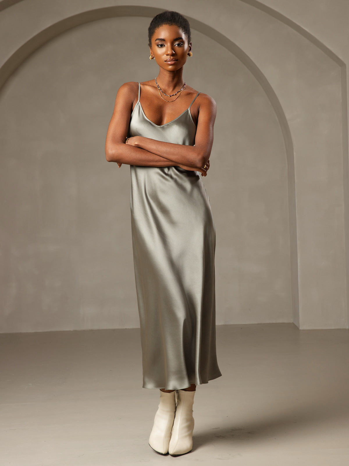 Long Silk Spaghetti Strap Nightshirt