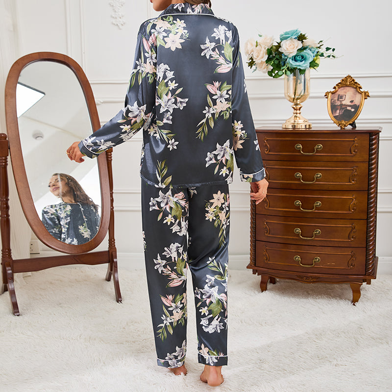 Silky Long Sleeve Tops and Trouser Sleepwear