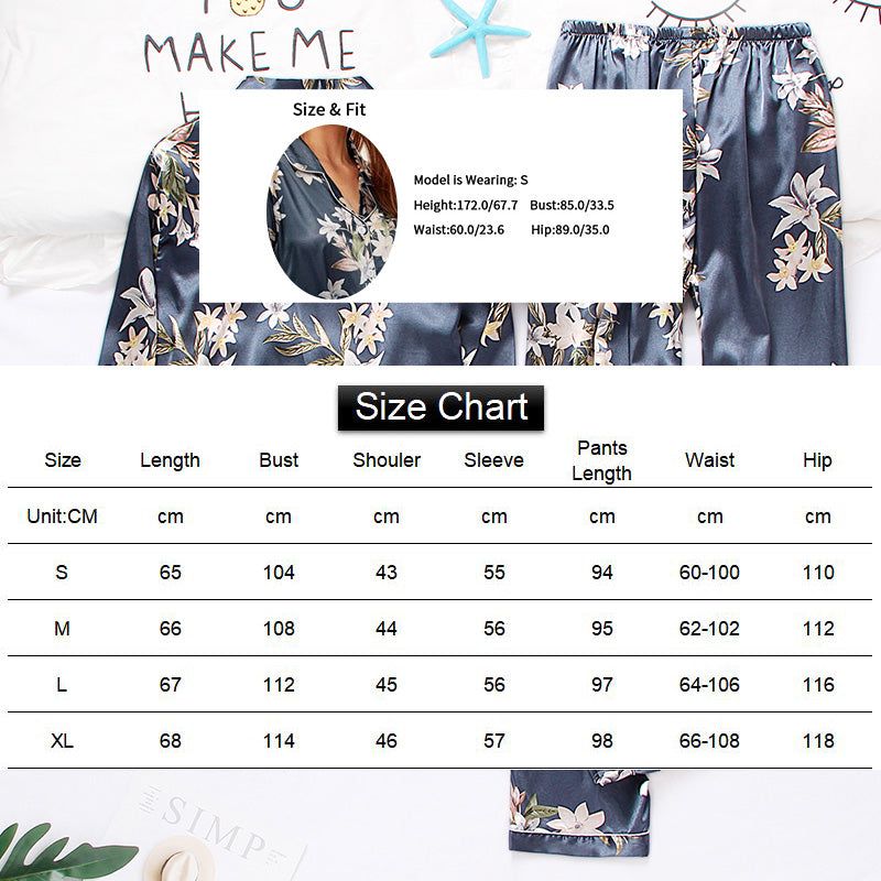 Silky Long Sleeve Tops and Trouser Sleepwear