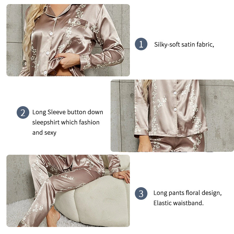 Silky Pajamas Set Long Sleeve Sleepwear