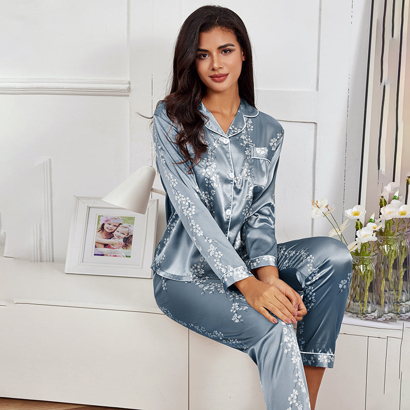 Silky Pajamas Set Long Sleeve Sleepwear