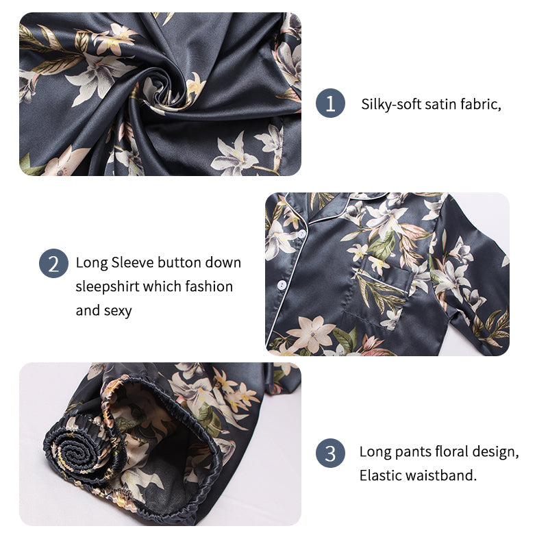 Silky Long Sleeve Tops and Trouser Sleepwear