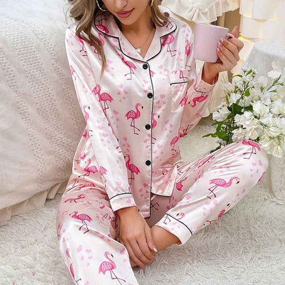 Women's Satin Pajamas Flamingo Print