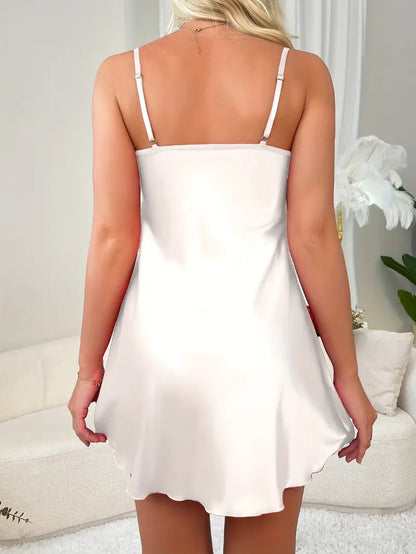 Lily Women's Sexy Solid Silky Lace Trim Sleepwear Dress