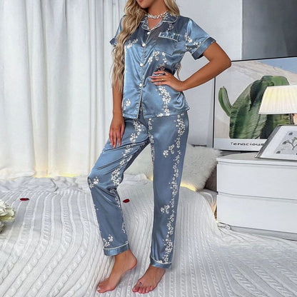 Silky Pajamas Set Long Sleeve Sleepwear