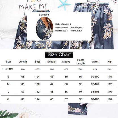 Silky Long Sleeve Tops and Trouser Sleepwear