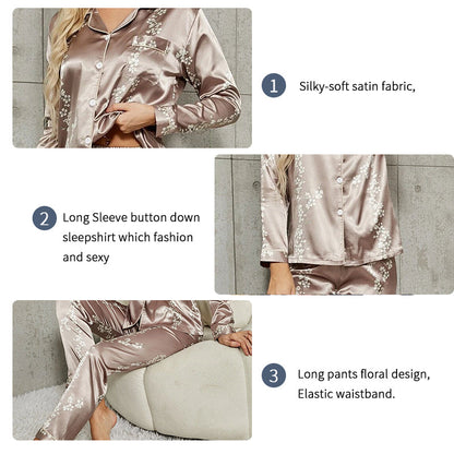 Silky Pajamas Set Long Sleeve Sleepwear