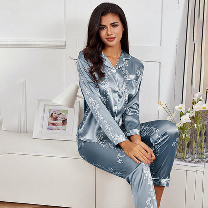 Silky Pajamas Set Long Sleeve Sleepwear