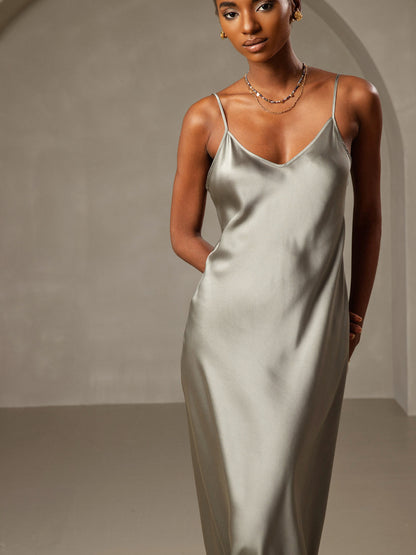 Long Silk Spaghetti Strap Nightshirt